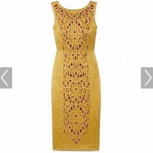 NWT Tory Burch Gold / Mustard Beaded Sheath Cocktail Dress. Women’s Size 6.